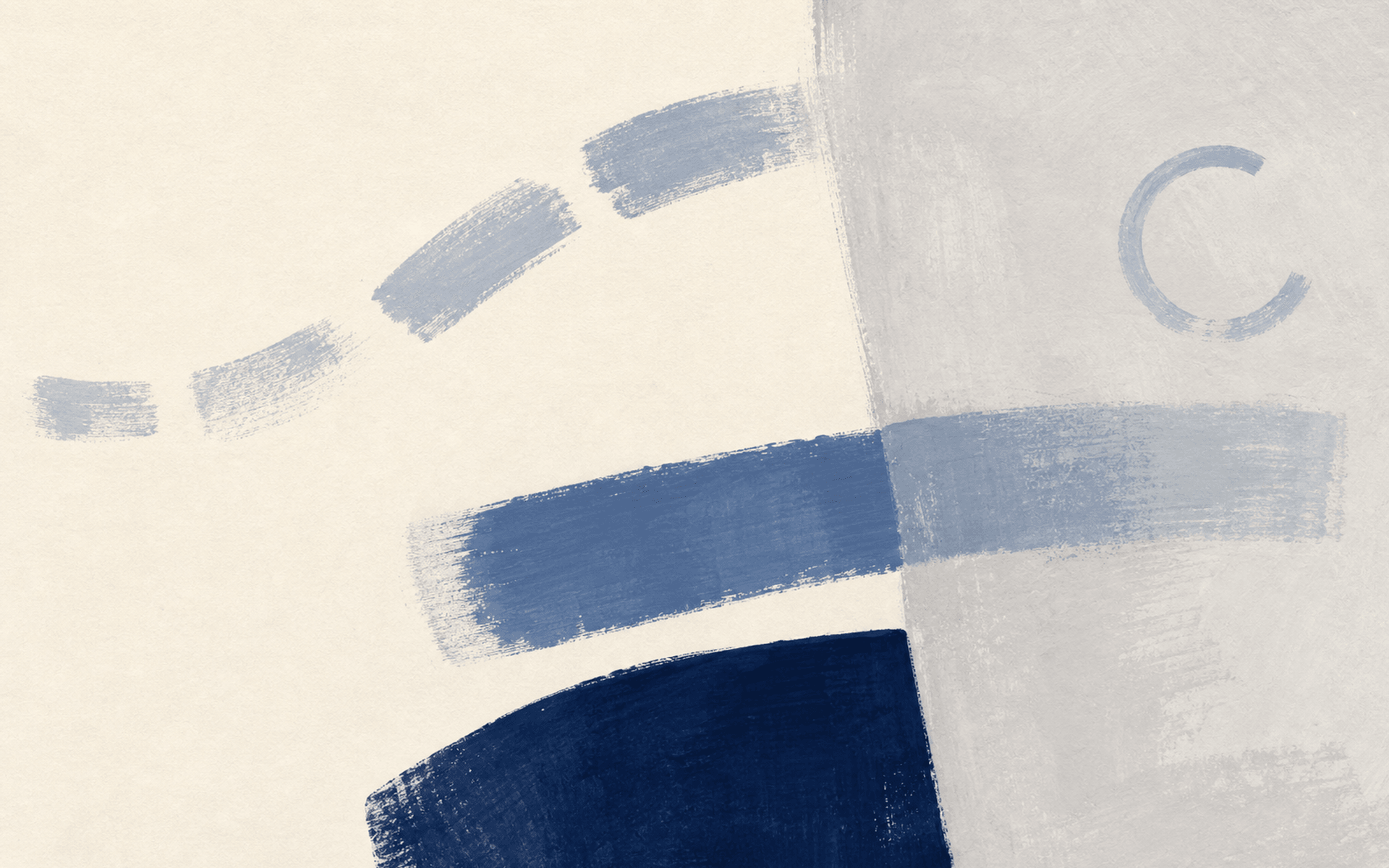 Abstract blue forms crossing a divided field with an interrupted route and incomplete seal.